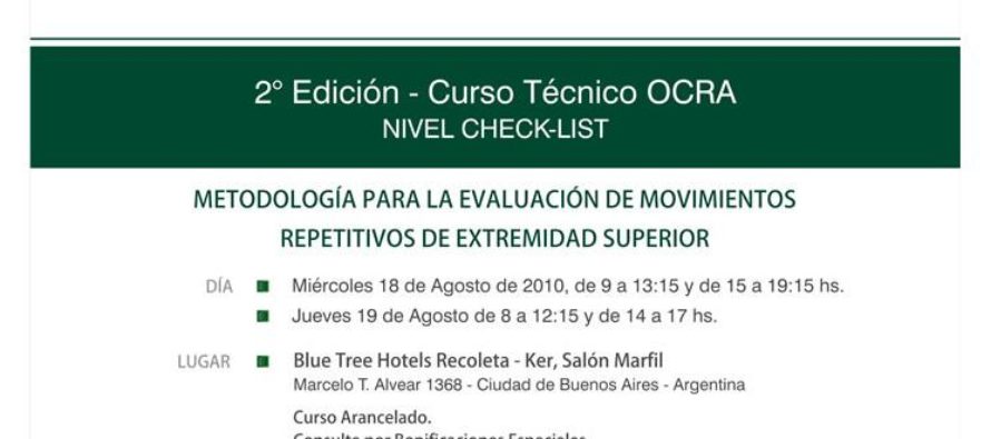 Fundación Iberoamericana de Seguridad y Salud Ocupacional: Curso Internacional de Ergonomía – Técnico OCRA