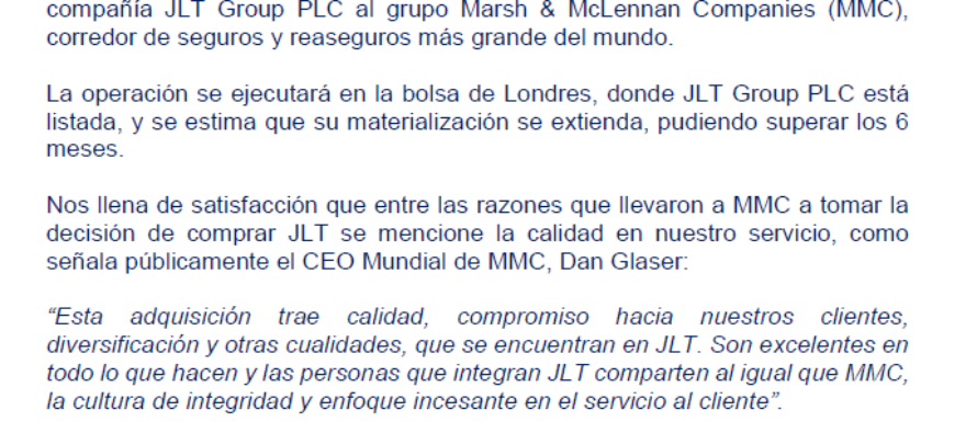 JLT – MARSH. MARSH adquiere el 100% de JLT.