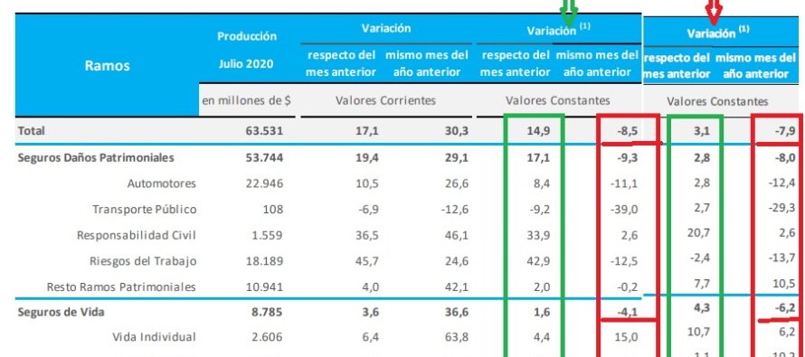 Julio 2020. Cayó 8,5 la Producción de Seguros pero…mejor que Junio. Mal pero no Tan Mal. ¿Rebote?