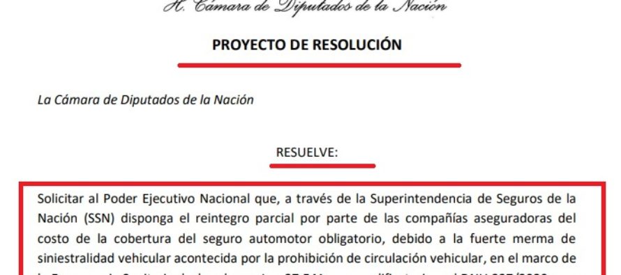 ¿Será Ley? Diputados (todos UCR) plantean devolver primas de Marzo hasta fin de Cuarentena al 80% de Vehículos Asegurados.