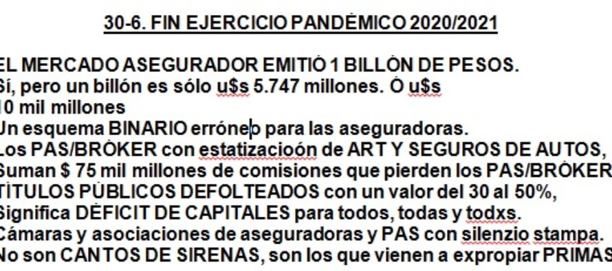 Cierra un balance 100% pandémico: el asegurado exigió, los PAS sostuvieron los contratos, el estado mira ART/AUTOS. Y llegamos al BILLÓN DE PESOS.