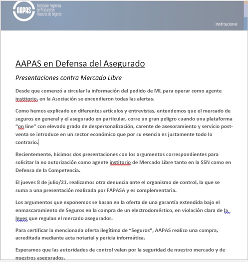 AAPAS en Defensa del Asegurado ¡Presentaciones contra Mercado Libre!