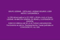 La SSN aplicará la LEY 20091 y RGAA a todo el Grupo LIDERAR: INHIBICIÓN GRAL DE BIENES y SUSPENSIÓN DE EMISIÓN. medida de manual.